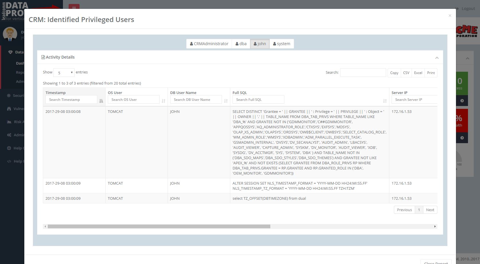 privileged users report